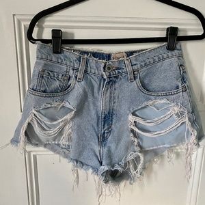 LF Vintage Super Distressed High Rise Jean Shorts